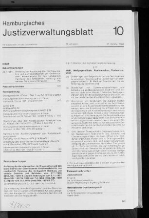 Änderung der Anordnung über die Organisation und den Dienstbetrieb der Gemeinsamen Annahmestelle für das Landgericht Hamburg, das Amtsgericht Hamburg und weitere Gerichte und Behörden vom 27.1.1965 (HmbJVBl. 1965 S. 36) mit Änderungen vom 8.11.1957 (HmbJVBl. 1967 S. 136) vom 7.3.1969 (HmbJVBl. 1969 S. 36) und vom 23.1.1979 (HmbJVBl. 1979 S. 37)