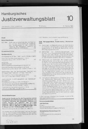 Änderung der Anordnung über die Organisation und den Dienstbetrieb der Gemeinsamen Annahmestelle für das Landgericht Hamburg, das Amtsgericht Hamburg und weitere Gerichte und Behörden vom 27.1.1965 (HmbJVBl. 1965 S. 36) mit Änderungen vom 8.11.1957 (HmbJVBl. 1967 S. 136) vom 7.3.1969 (HmbJVBl. 1969 S. 36) und vom 23.1.1979 (HmbJVBl. 1979 S. 37)