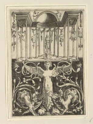 Groteske mit Sirene und Löwen