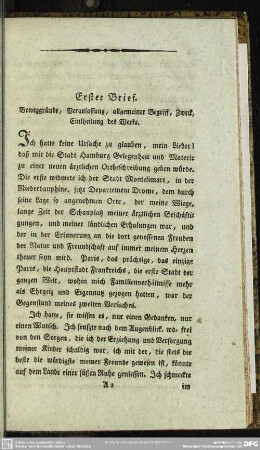 Erster Brief. Beweggründe, Veranlassung, allgemeiner Begriff, Zweck, Eintheilung des Werks