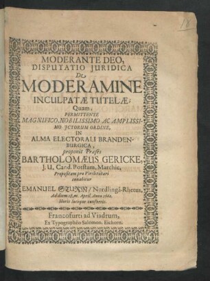 Disputatio Iuridica De Moderamine Inculpatae Tutelae