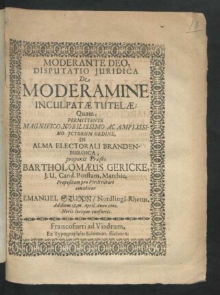Disputatio Iuridica De Moderamine Inculpatae Tutelae