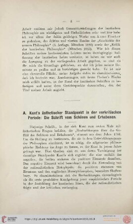 A. Kant's ästhetischer Standpunkt in der vorkritischen Periode: Die Schrift vom Schönen und Erhabenen