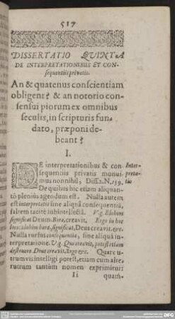 Dissertatio Quinta De Interpredationibus Et Consequentii privatis
