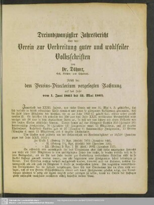 Dreiundzwanzigster Jahresbericht über den Verein zur Verbreitung guter und wohlfeiler Volksschriften