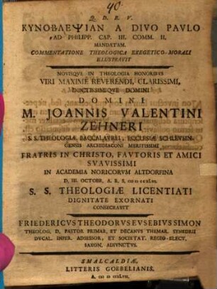 Kynoblepsian A Divo Pavlo Ad Philipp. Cap. III. Comm. II. Mandatam. Commentatione Theologica Exegetico-Morali Illustravit