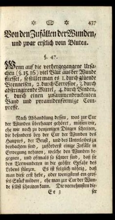 Von den Zufällen der Wunden, und zwar erstlich vom Bluten