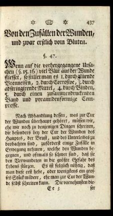 Von den Zufällen der Wunden, und zwar erstlich vom Bluten