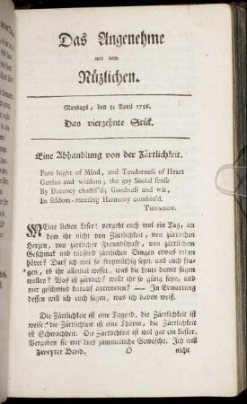 Das vierzehnte Stück. Montags, den 5. April 1756.