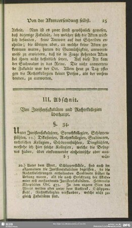 III. Abschnit. Von Juristenfakultäten und Rechtskollegien überhaupt