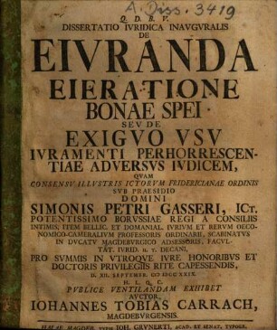 De eiuranda eiuratione bonae spei sive de exigus usu iuramenti per horrescentiae adversus iudicem