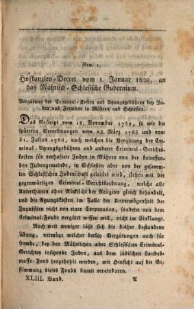 Sammlung der sämmtlichen politischen und Justiz-Gesetze, welche unter der Regierung Sr. Majestät Kaisers Franz des I. in den sämmtlichen k. k. Erbländern erlassen worden sind : in chronolog. Ordnung. 18=43. 1820, Gesetze vom 1. Januar bis letzten Augusti