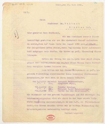 Brief an Fritz Volbach : 16.03.1921