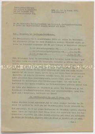 Hektografiertes Rundschreiben zur Umstellung der Sterbegeldversicherung des Stahlhelm-Bundes