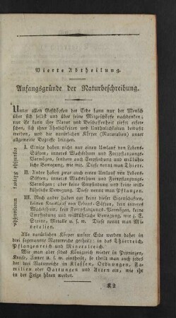 Vierte Abtheilung. Anfangsgruende der Naturbeschreibung.