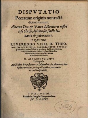 Dispvtatio Peccatum originis non rectè dici substantiam
