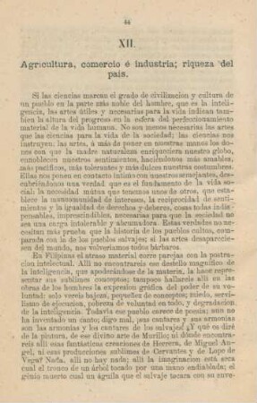 XII. Agricultura, comercio e industria; riqueza del pais