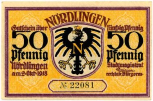 Geldschein / Notgeld, 50 Pfennig, 2.10.1918