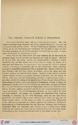 Der römische Grenzwall (Limes) in Deutschland
