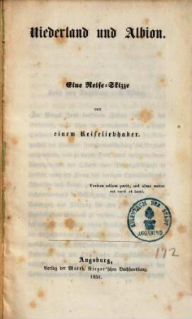 Niederland und Albion : Eine Reise-Skizze von einem Reiseliebhaber