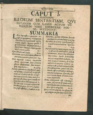Caput I. Defendens Illorum Sententiam, Qui Satanam Cum Lamiis Actum Venereum Vere Exercere Posse, Sustinent.