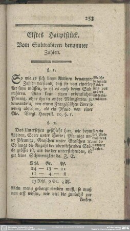 Elftes Hauptstück. Vom Subtrahiren benannter Zahlen