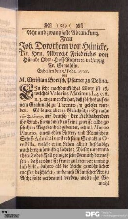 Acht und zwantzigste Abdanckung. Frau Joh. Dorotheen von Hünicke...