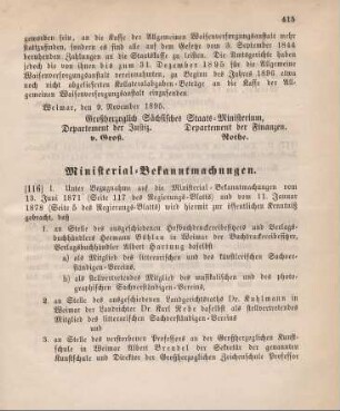 116. Ministerial-Bekanntmachung, betreffend Veränderungen in der Zusammensetzung des künstlerischen, des litterarischen, des musikalischen und des photographischen Sachverständigen-Vereins