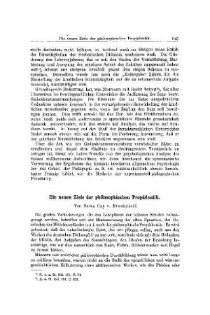 Die neuen Ziele der philosophischen Propädeutik