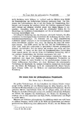 Die neuen Ziele der philosophischen Propädeutik