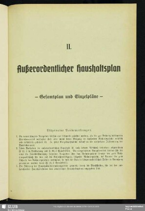 II. Außerordentlicher Haushaltsplan : Gesamtplan und Einzelpläne