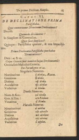 Caput VI. De Declinatione Prima Parisyllaba