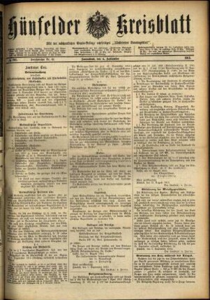 Ausgabe vom Samstag, den 04. September 1915.