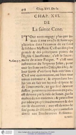 CHAP. XVI. DE La sainte Cene.