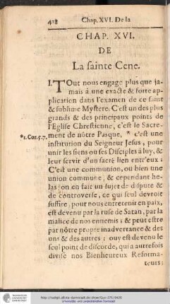 CHAP. XVI. DE La sainte Cene.