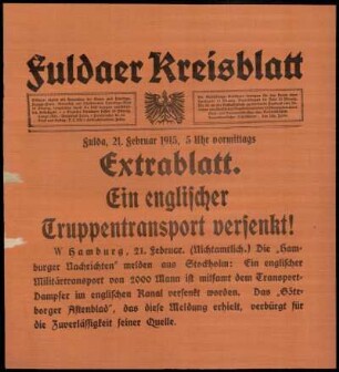 Erste Ausgabe vom Sonntag, den 21. Februar 1915.