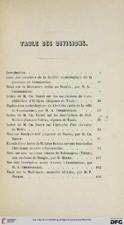 Table des divisions