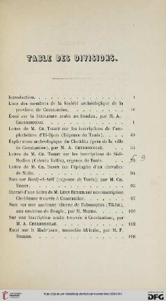 Table des divisions