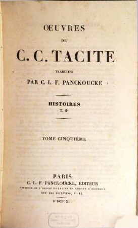 Oeuvres de C. C. Tacite, 5. Histoires, T. 2e