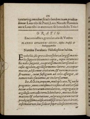 Oratio Encomiastica, gratulatoria & Votiva