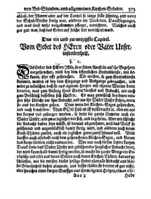 Das ein und zwanzigste Capitel. Vom Gebet des HErrn oder Vater Unser, insonderheit.