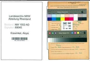 Entnazifizierung Aloys Krewinkel, geb. 01.10.1903 (Techn.Revisor)