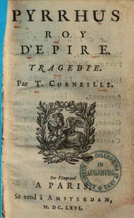 Pyrrhus roy d'epire : Tragedie