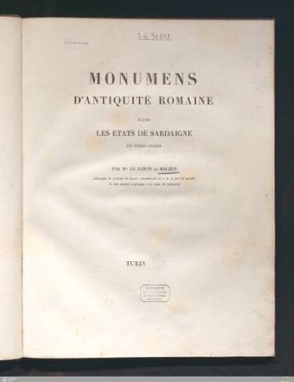 Monumens d'antiquité romaine dans les états de Sardaigne en terre-ferme