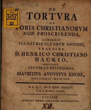 De tortura ex foris Christianorum non proscribenda