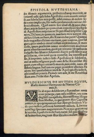 Hulderichus De Hutten Eques, illustri domino Hermanno de Nuenar Comiti, S.
