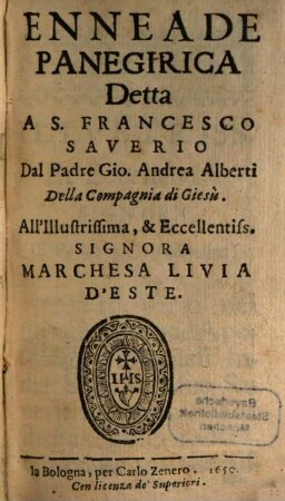 Enneade panegirica detta a S. Francesco Saverio