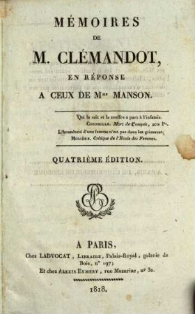 Mémoires de Clémandot en réponse à ceux de M. Manson