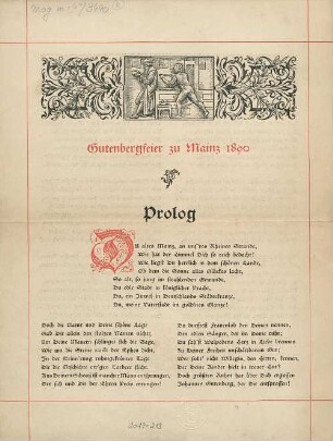 Gutenbergfeier zu Mainz 1890 : Prolog