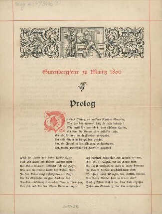 Gutenbergfeier zu Mainz 1890 : Prolog
